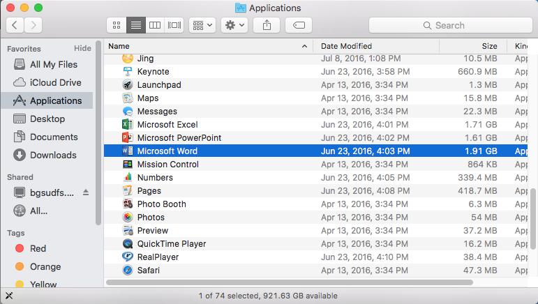 1. GETTING STARTED To launch Microsoft Word, go to Finder > Applications > Microsoft Word (Figure 1).