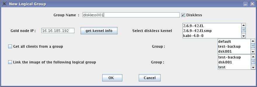 Create a new diskless logical group As for classical CMU, diskless images are associated to a logical group. To do that click on the ADD button, in the Logical Group Management Frame.