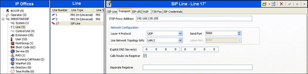 5.6.2. Transport Tab Select the Transport tab and set the following: Set the ITSP Proxy Address to the IP address of the TSTT proxy server.