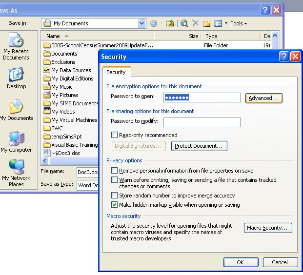 School IT Systems Support Removing Password Protection from a Word 2003 Document 1. Use the password to Open the document 2. Select the File menu and choose the Save As option 3.
