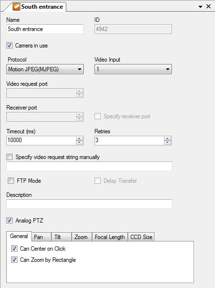 Admin Configuration for Ethiris Ethiris Admin Figure 2.172 The Video encoder Camera panel. This panel is essentially the same as the one for a network camera.