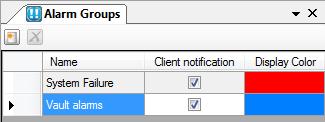 205 The toolbar in the Alarm groups panel. New alarm group Delete alarm group Use this button to create a new alarm group. This is the same as New->Alarm Group in the popup menu described above.