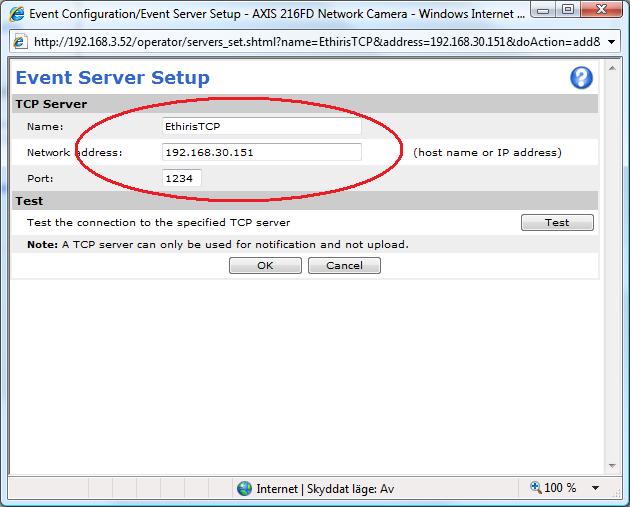 the port number which Ethiris Server listens to for TCP notifications (1234 as default).