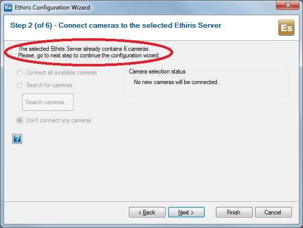 Admin Configuration for Ethiris Ethiris Admin Admin windows When you enter step 2 an automatic camera search is normally