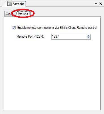 Admin Configuration for Ethiris Ethiris Admin Figure 2.387 The Remote tab in the Ethiris Client panel. Enable remote connections via Ethiris Remote control.