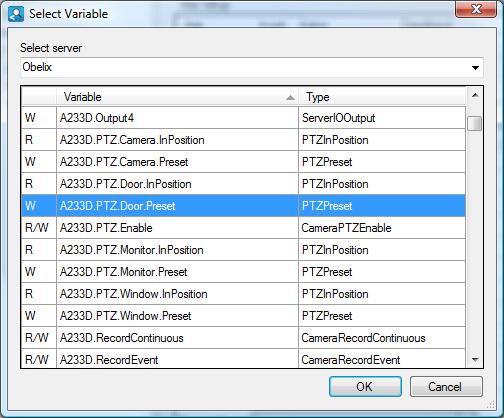 Admin Configuration for Ethiris Ethiris Admin Figure 2.405 Dialog for browsing for I/O signals. Select desired signal and click OK. Note that only writeable variables make sense in this context.