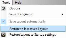 463 The Tools menu in Ethiris Client when Controlled from Client is selected. Automatically save layout when Client ends means once again that the client Tools menu changes. Figure 2.
