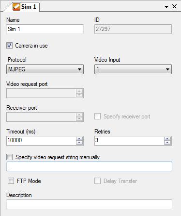 For information on how to add a camera to a video encoder, see Video encoder Cameras node on page 2:99. 2. Call the camera Sim 1. 3. Leave all other values as they are.