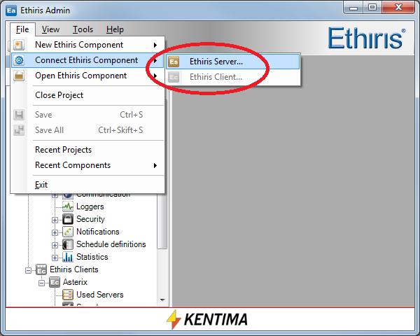 Ethiris Admin Main menu bar Admin Configuration for Ethiris the treeview. In the example in Figure 2.51 we have created a new project and given it the name My new project. Figure 2.51 A new project is created.