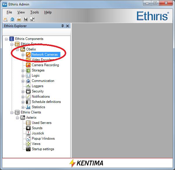 Admin Configuration for Ethiris Ethiris Admin Main menu bar Figure 2.57 The Ethiris Server Obelix is the currently selected Ethiris component.