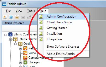 Admin Configuration for Ethiris Ethiris Admin Main menu bar 2.2.5 Help menu Figure 2.66 The Help menu in Ethiris Admin.