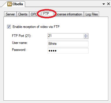 Ethiris Admin Admin Configuration for Ethiris Figure 2.89 The FTP tab in the Ethiris Server panel.