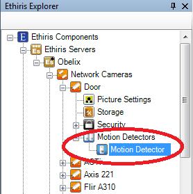 Admin Configuration for Ethiris Ethiris Admin Figure 2.105 New Motion Detector added. For more information about Motion detection, please see section Network Camera Motion Detector node on page 2:89.