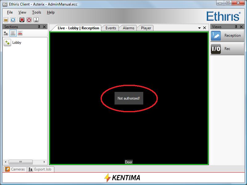 Admin Configuration for Ethiris Ethiris Admin Figure 2.117 No one logged in when View live video from camera requires log in. View recordings from camera - Restricts recorded video from this camera.