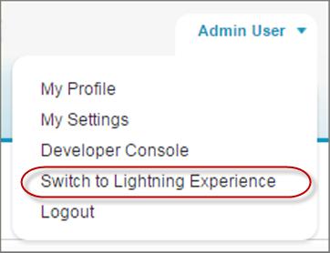 To find the Switcher in Salesforce Classic, click the name in the upper-right corner, then select Switch to Lightning Experience.