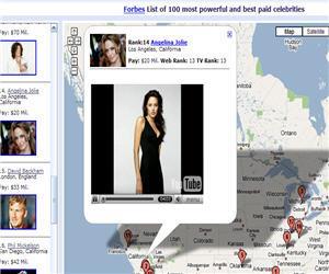 Mashups (Example) Map of Forbes list of the top 100 most powerful and best paid celebrities.