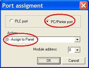And this is the macro definition for "PC port for SCM03C" button The port assignment can be also done directly from the HMI in the System Menu: - enter the command menu (press for 2 seconds on the