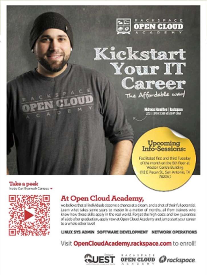 Open Cloud Academy We are a Rackspace inspired Education Center focused on developing technical talent, and enhancing technical career opportunities in our local community.
