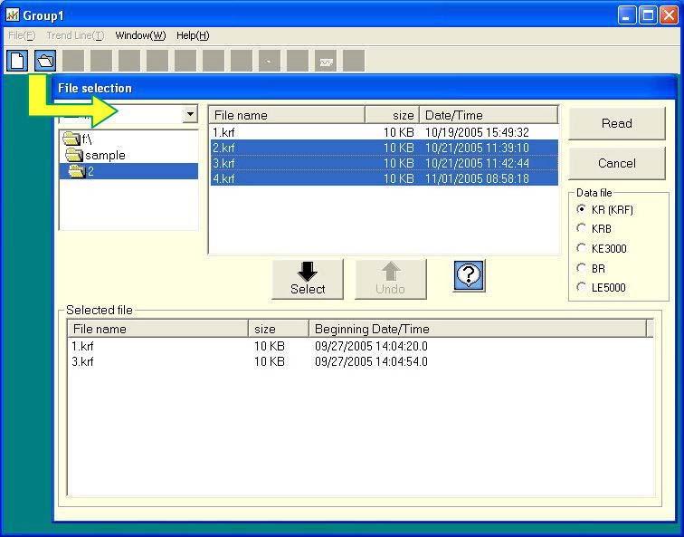 (3)File selection Start analysis software and when trend screen opens, click File selection icon.