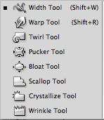Warp Tools Warps paths dynamically. Scale Tool Scales an object. Shear Tool Slants an object.