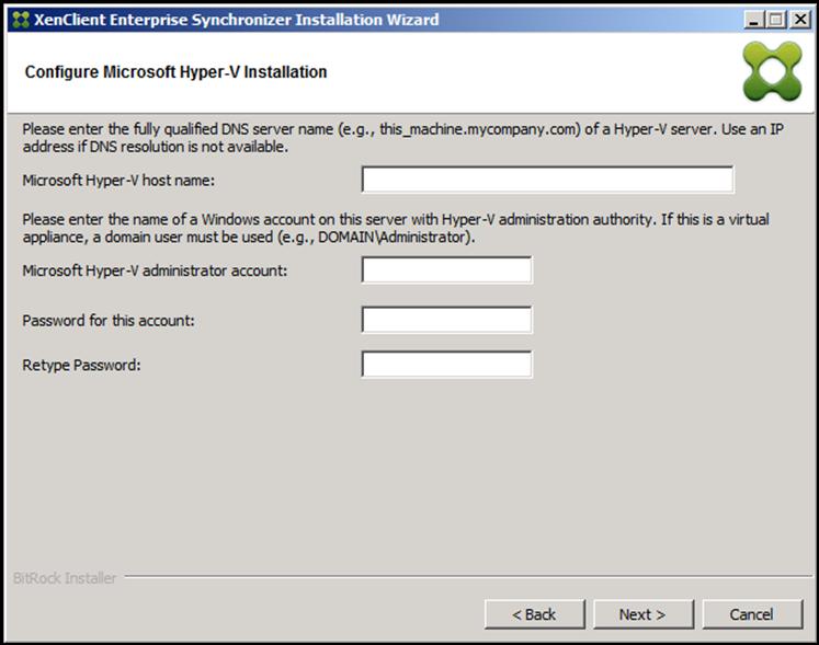 Enter the user name and password for the Hyper-V Administrator account. Note: Specify a user name and password of an account with sufficient privileges to remotely manage Hyper-V.