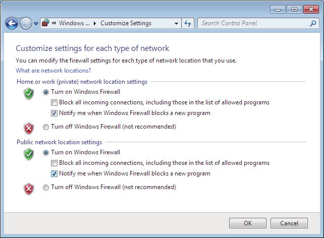 Appendices 3 Clear the Block all incoming connections, including those in the list of allowed programs Check Box and click the OK Button 4 Select Advanced settings in the Windows Firewall Dialog Box