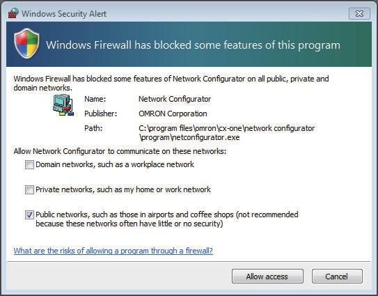 Click the Unblock Button A-4 Precautions for Using the Network Configurator on Windows XP, Windows Vista, or Windows 7 App (Windows 7) A USB or EtherNet/IP