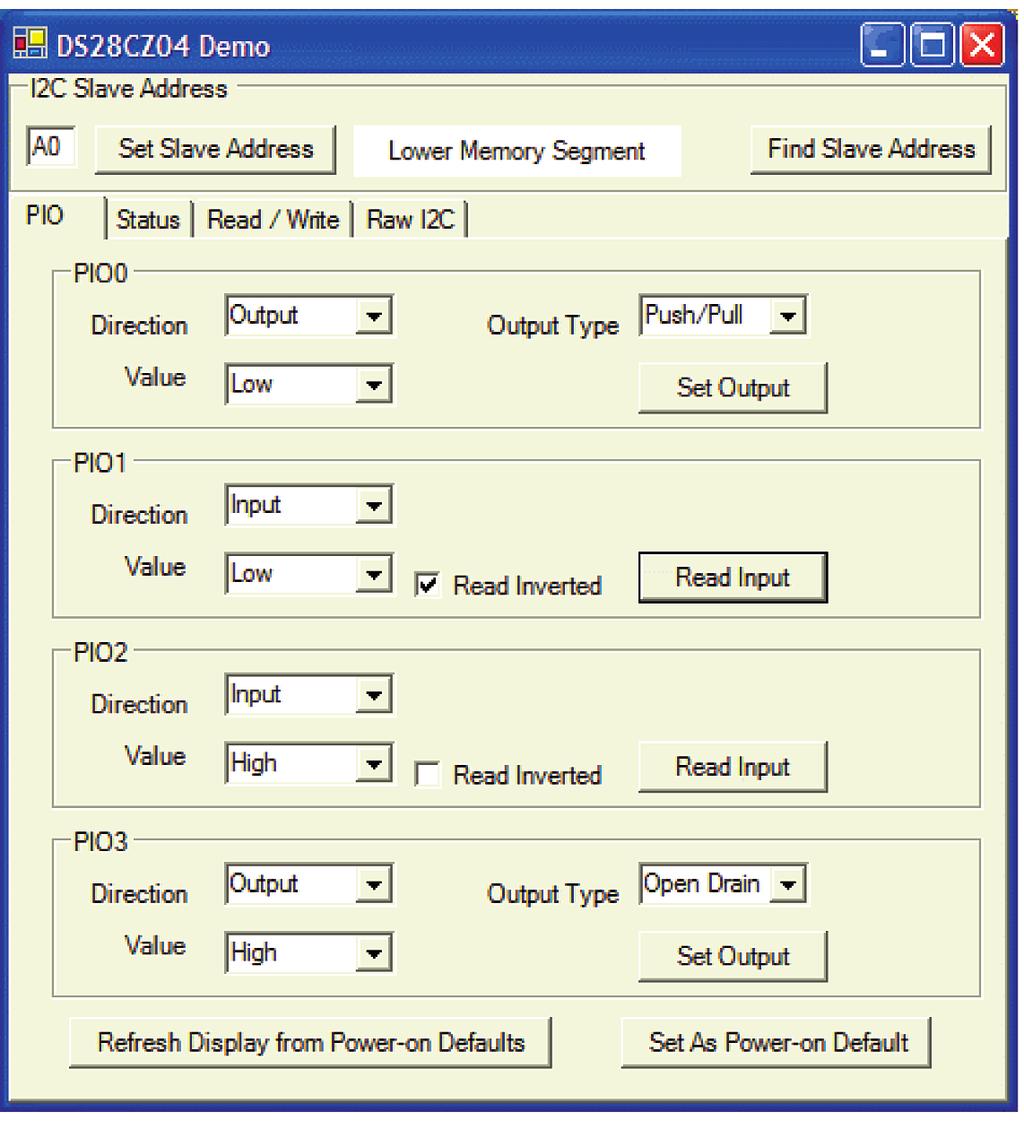 Figure 4. PIO Tab Figure 5. Status Tab The second group of bits represents the control register located at memory address 0x07B.