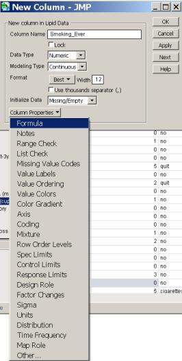 Clicking on Column Properties allows for selection of a formula,