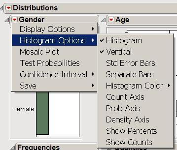 If the hot spot is clicked for a particular variable s results, options are displayed for adding additional statistics for the