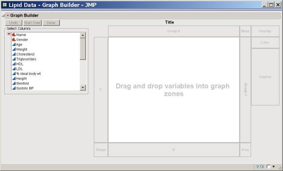 Selecting Graph on the menu bar in the data table window displays the list of possible graph types available.