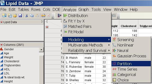 ANALYZE MODELING The Analyze Modeling path in JMP provides for the creation