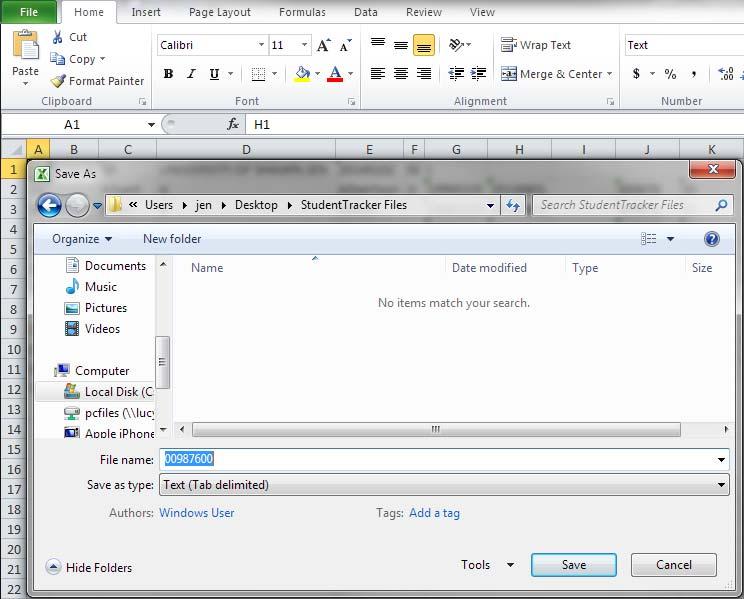 Step 5: Save Your File in Text (Tab Delimited) Format 1. In the main toolbar of Excel, select FILE and SAVE AS. 2.
