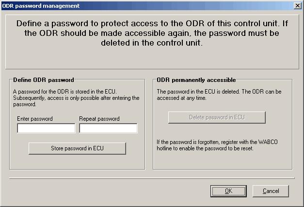 Function ODR-Tracker 6 ABS accumulator RSS accumulator 6.2.2 ODR password management Access to the ODR can be password protected.