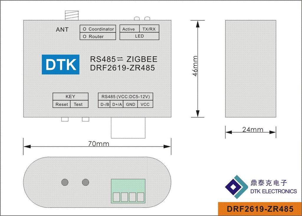 DRF2619-ZR485 Electronic Parameters: Input voltage Temperature range Serial port rate Radio frequency Wireless protocol Distance Working current Receiver sensitivity Chip Configurable Point Interface