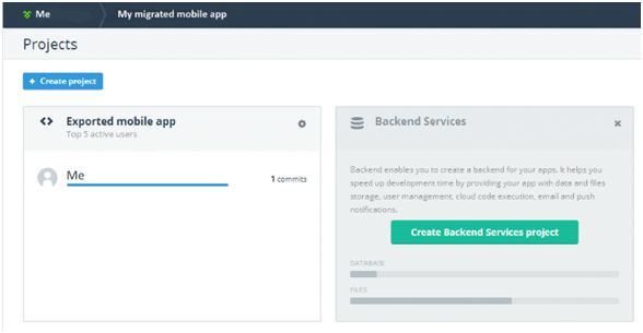 CREATE A BACKEND SERVICES PROJECT To create a Backend Services project: 1. In the Telerik AppBuilder, click the name of your migrated App in the top navigation bar to open the Projects page: 2.