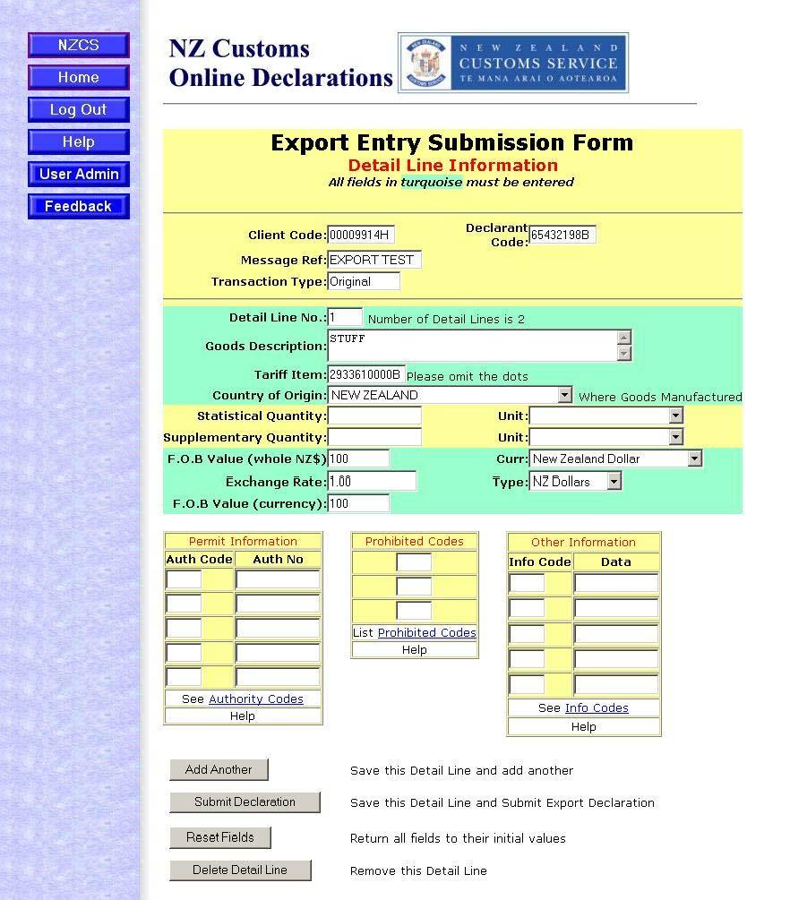 When you have completed this form and (any other Detail Lines you required) click on the