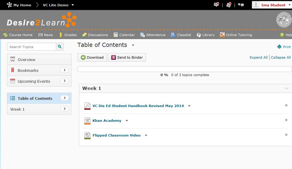 Table of Contents (d2l tool) The Table of Contents is where you will find the material that has been uploaded by your instructor. This can contact links, documents, and videos.