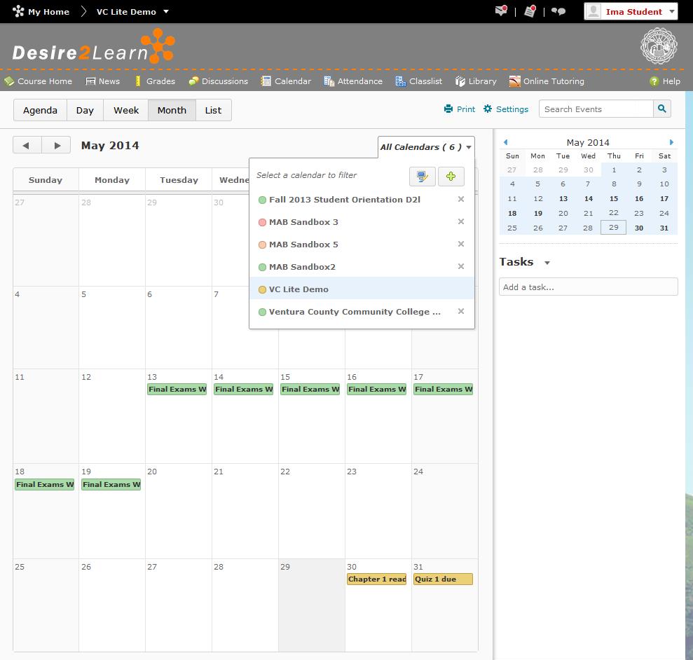 Calendar The Calendar feature allows you to see due dates for your course.