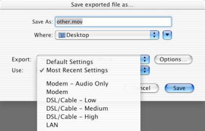 Bandwidth Export Choices Default Export Settings are optimized for the users connection speed