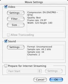 QuickTime Movie Macintosh standard Change size to anything You can