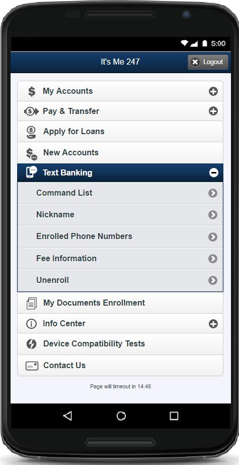 ENROLLED MEMBER OPTIONS Once the member is enrolled in Mobile Text Banking, they