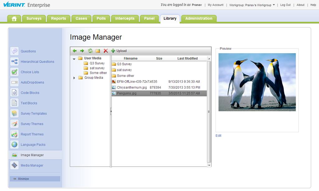 Library Changes Image Manager The Image manager can now be accessed from the Library tab. From here, users can upload and delete images that they have access to.