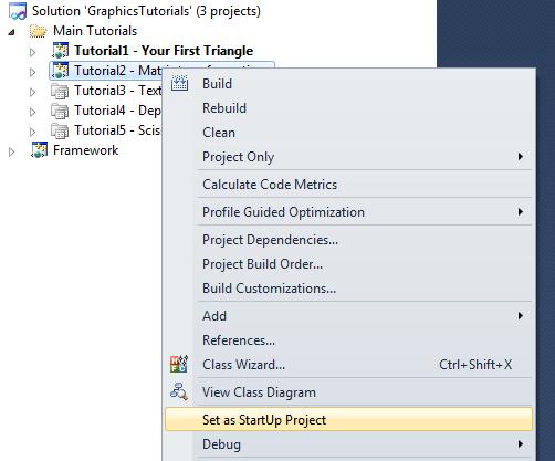 Each tutorial has its own project folder, but to start off with, only the project for Tutorial 1 is active.