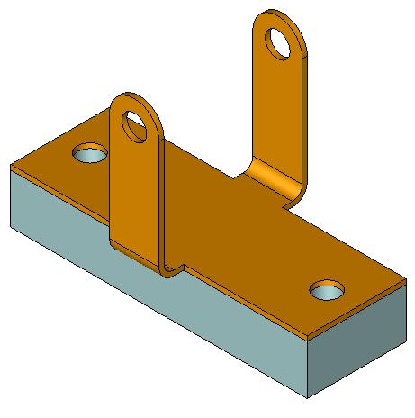 Click on the CONSTRUCTION PLAN Icon and select the top face of the base part. Notice that the bracket reorients properly. Click on the top, left, front corner of the base part.