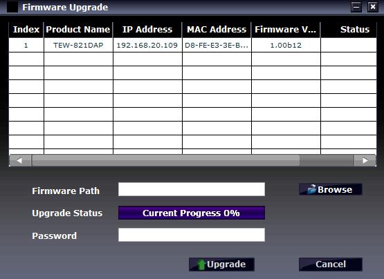 2. Click Browse button and navigate to the folder on your computer where the unzipped firmware file (.bin) is located and select it to select the firmware 3.