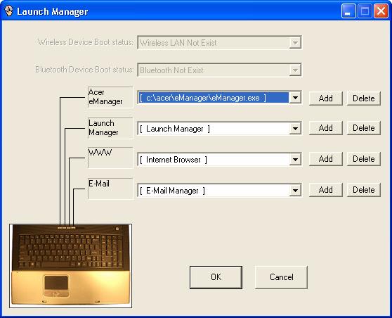 56 Software English Launch Manager Launch Manager allows you to set the four launch keys located above the keyboard.