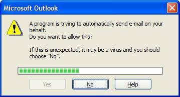 virus protection will pop-up and make sure that it s OK for another program to send mail.
