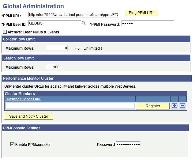 Administering the Performance Monitor Chapter 4 Global Administration page