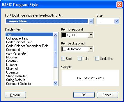 To open this window, select BASIC Program Style under Options on the Tools menu.